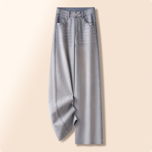 链条弹力显瘦休闲直筒裤 2026新款 子 女夏季 烟灰色满天星牛仔阔腿裤