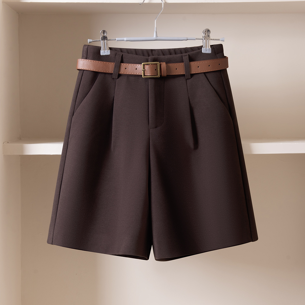 休闲毛呢阔腿裤女秋冬季2025年新款松紧腰显瘦五分裤百搭a字短裤