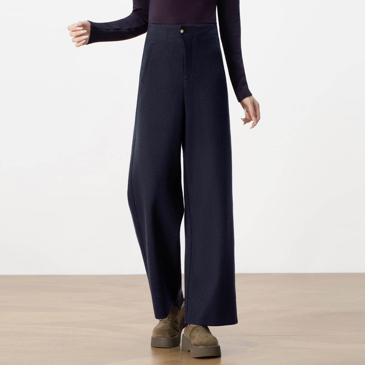 小个子绵羊毛呢高腰阔腿裤秋冬女2025新款宽松显瘦休闲九分直筒裤