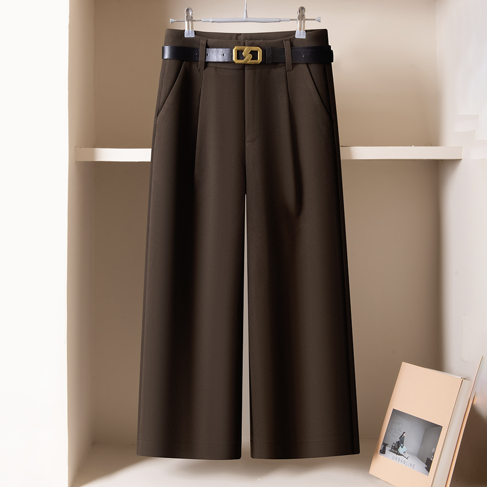 简约百搭毛呢阔腿裤女秋冬新款高腰显瘦直筒八分裤通勤长裤九分裤