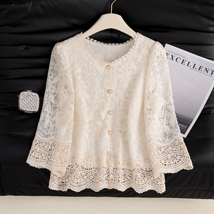 小香风气质减龄外套罩衫女春季2026新款勾花镂空衬衫遮肉显瘦上衣