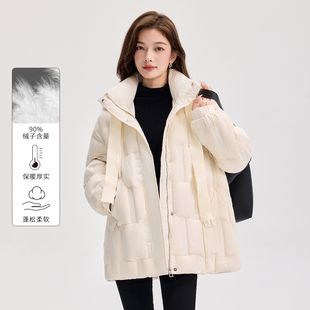 90鸭绒羽绒服连帽中长款女冬季2025新款宽松显瘦轻薄时尚保暖外套