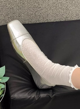 波点花边小甜袜*春夏蕾丝中筒袜薄款透气日系韩国白色镂空堆堆袜