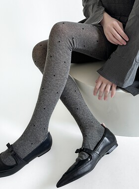 ”薄透才是YYDS“秋冬复古波点提花连裤袜灰色系棉平板打底裤显瘦