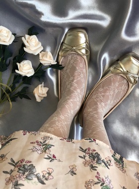 晚晚huifeng智熏同款芭蕾舞复古方头蝴蝶结金色浅口平底仙女单鞋