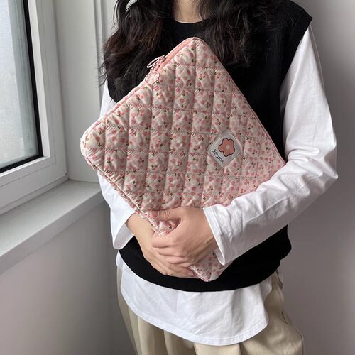 格子小清新田园风韩版内胆包