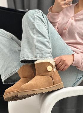 3352一粒扣雪地靴女桑坡经典款短筒低帮羊皮毛一体保暖加绒短靴