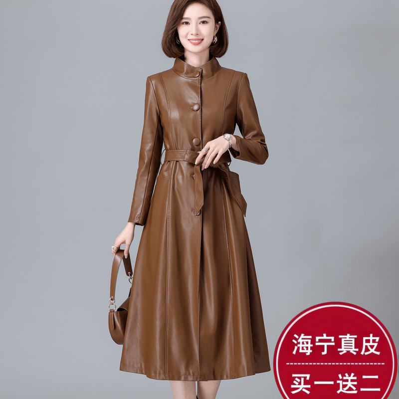 2025秋冬新款真皮皮衣女中长款过膝皮风衣韩版修身绵羊皮外套特价