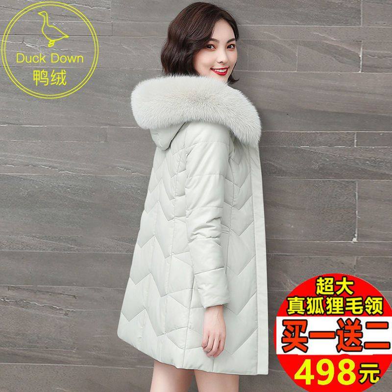 2025冬新款海宁真皮羽绒服女中长款外套韩版修身白鸭绒狐狸毛皮衣