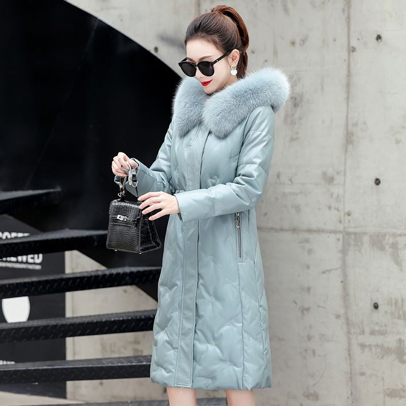 真皮羽绒服女中长款2025新款冬季绵羊皮皮衣狐狸毛领修身大码外套