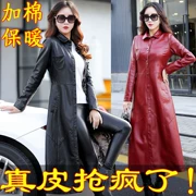 2019 mới Hained leather nữ dài qua áo khoác đầu gối Phiên bản Hàn Quốc của áo khoác da mỏng giảm béo dày áo gió thủy triều - Quần áo da