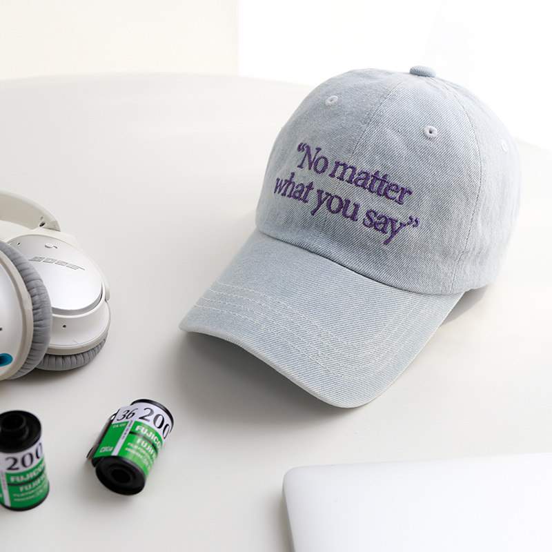 韩国东大门进口软顶牛仔布鸭舌帽英文字母刺绣复古风棒球帽子男女