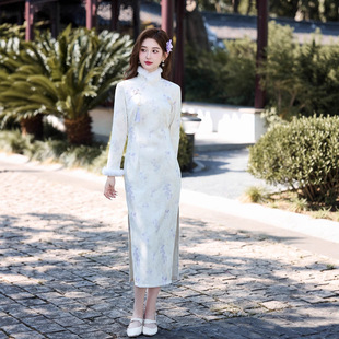 秋冬新款 水貂绒旗袍外套针织加绒流苏名媛小香风旗袍年轻少女旗袍