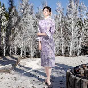 旗袍 毛绒领保暖舒适加绒双袖 贝之韵复古民国风旗袍2025年冬季 新款