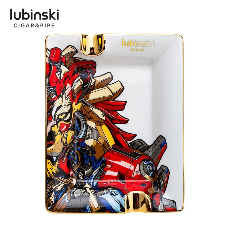 lubinski陶瓷双槽雪茄烟灰缸机械狮系列烟具时尚个性精美礼盒包装