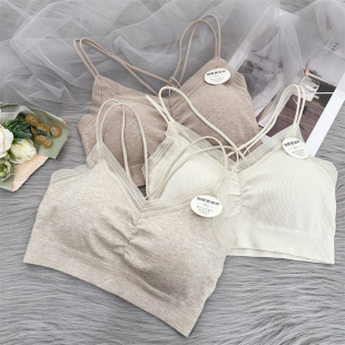 小胸加厚一体式背心文胸女聚拢显大平胸专用睡眠蕾丝交叉美背内衣