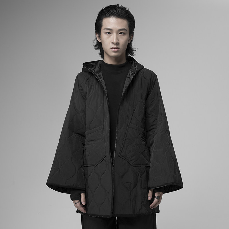 时尚个性秋冬季棉衣外套连帽山本风宽松休闲棉服轻便防风保暖黑色