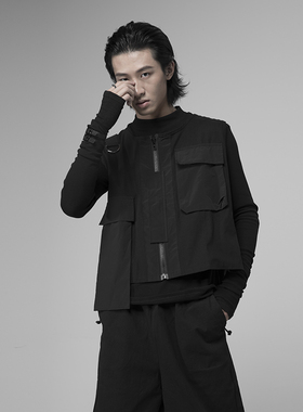 颓废元素暗黑系RO背心机能风哥特朋克个性男女通用短款拉链马甲