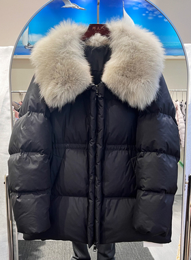 新国标90白鸭绒女大翻领狐狸毛真毛领中长款收腰显瘦欧货厚羽绒服