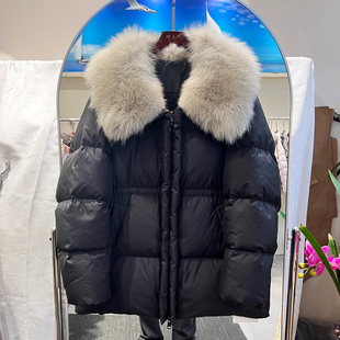 新国标90白鸭绒女大翻领狐狸毛真毛领中长款收腰显瘦欧货厚羽绒服