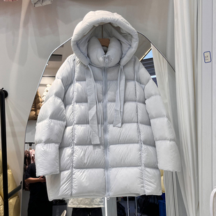 95新国标白鸭绒 女士冬季中长款轻柔泡芙保暖连帽气质羽绒服外套