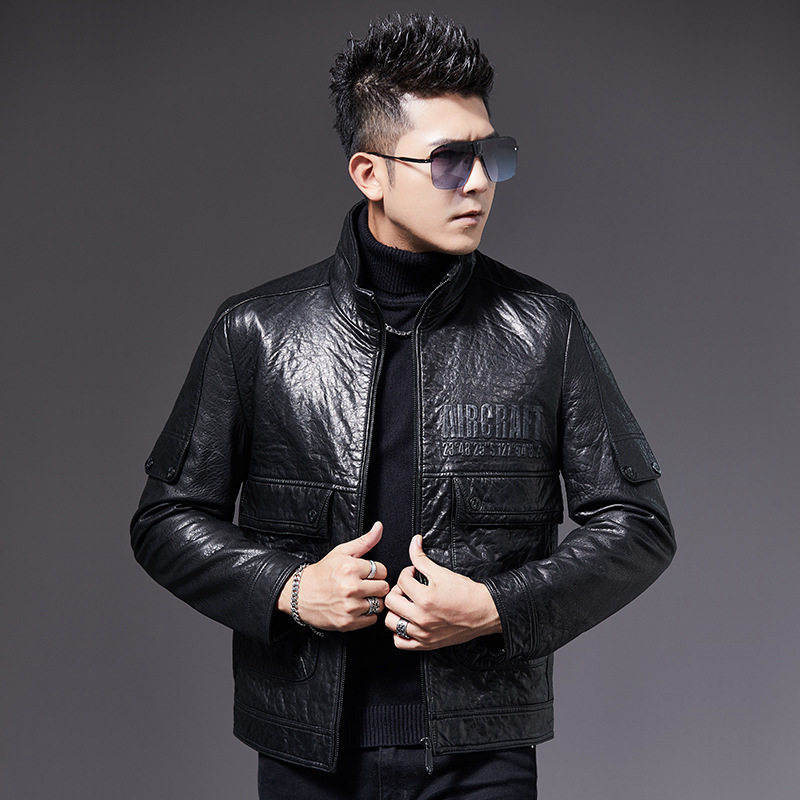 今年流行特惠海宁皮衣男修身立领2025春秋新款青年男装皮夹克机车