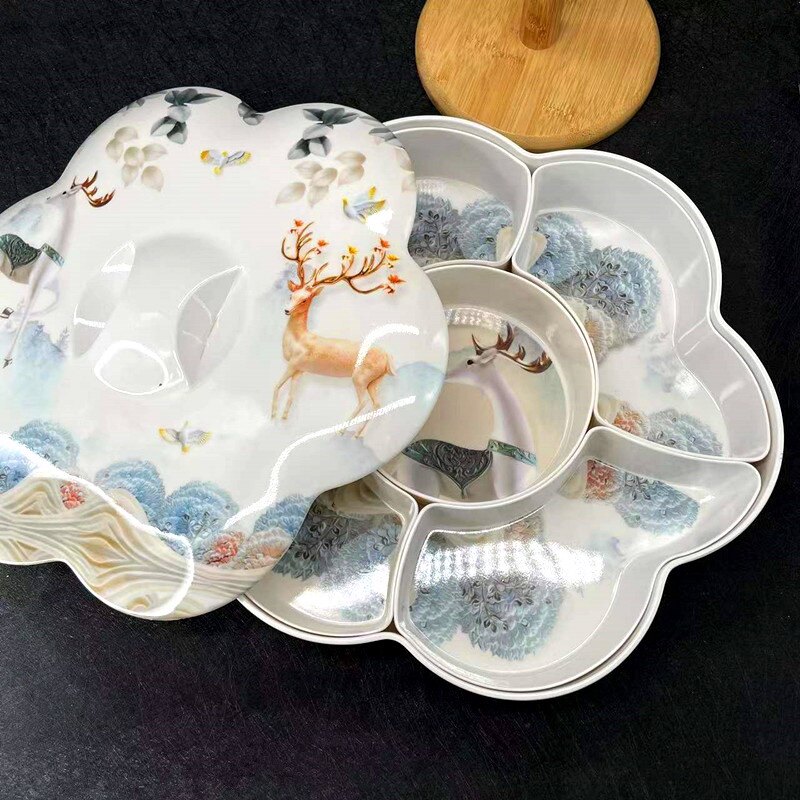 创意分格带盖干果收纳盒糖果盘家用现代客厅茶几零食瓜子水果盘子