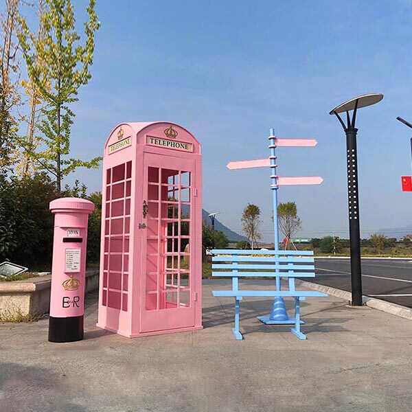 定制复古英伦铁艺电话亭模型摆件装饰道具网红门橱窗酒吧大储物柜