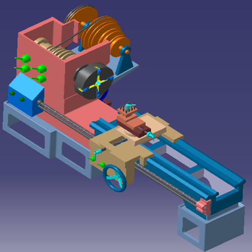 普通带传动式卧式机床车床Catia三维几何数模型3D丝杠刀架进给箱