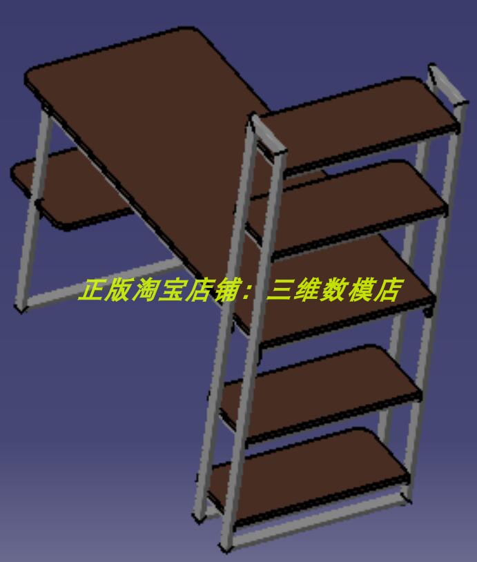 工作台带书架子办公桌书桌子 3D打印素材三维几何模型数模stp格式