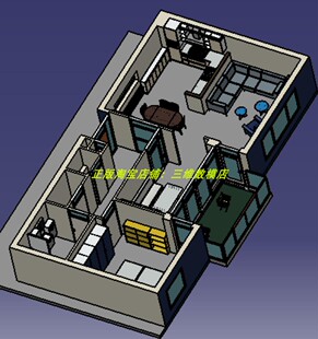 公寓套房间屋子客厅开放式厨房卧室家具床3D打印素材三维几何模型