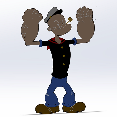 大力水手军人士兵2d三维几何数模型3d打印素材平板solidworks海军