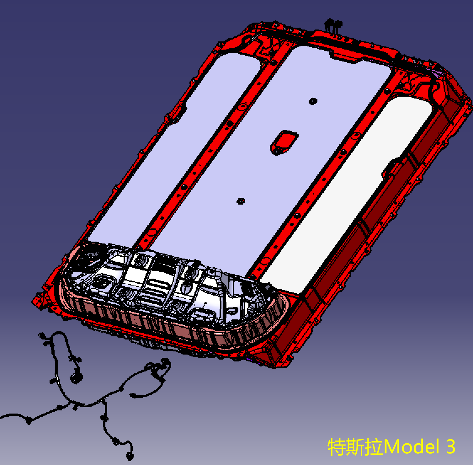 特斯拉model3电动汽车电池包详细结构3d三维几何数模型catia轿车