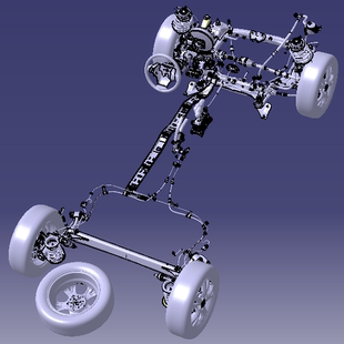 汽车轿车乘用车底盘三维几何数模型麦弗逊扭梁桥悬架转向制动油箱