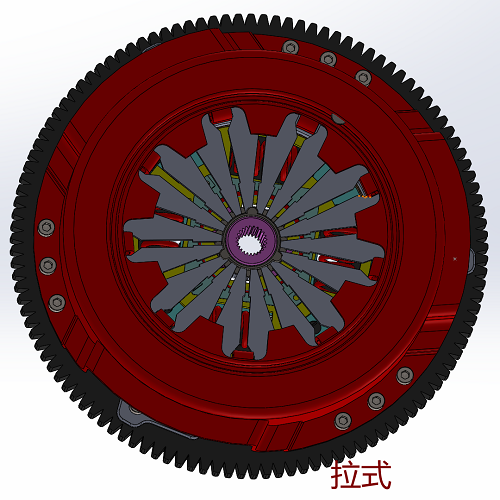 拉式膜片弹簧离合器结构三维几何数模型Solidworks图纸飞轮从动盘