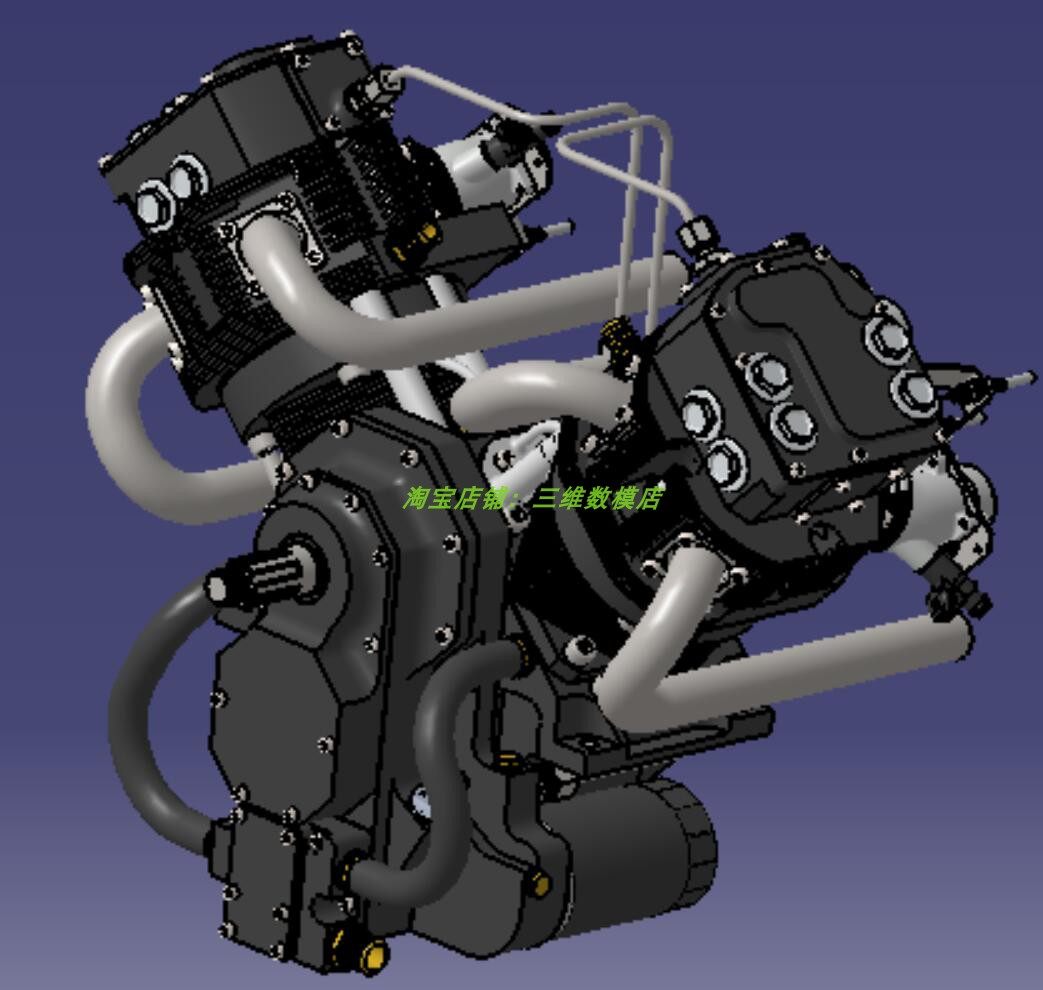 V型双缸4气门汽油发动机3D三维几何数模型Solidworks火花塞减速器