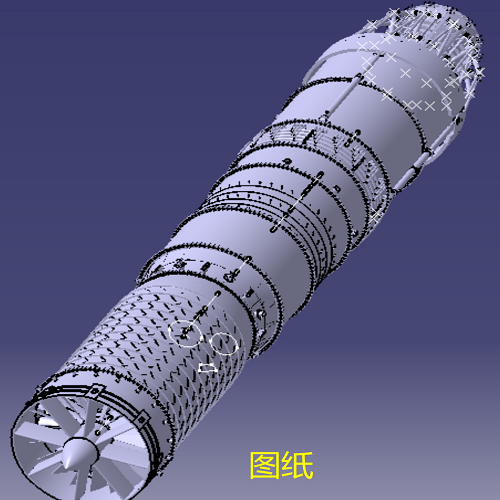 飞机涡轮风扇发动机3D三维几何数模型空气喷气发动机图纸涡扇引擎