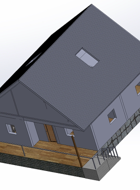 11米单层别墅带1层阁楼房屋子造型3D三维几何数模型Solidworks