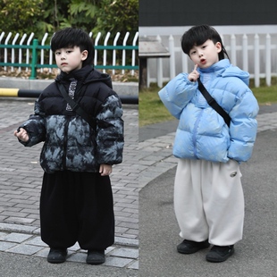 Jimmy妈童装【坠落月球】冬新款儿童帽子可卸扎染拼色羽绒服外套