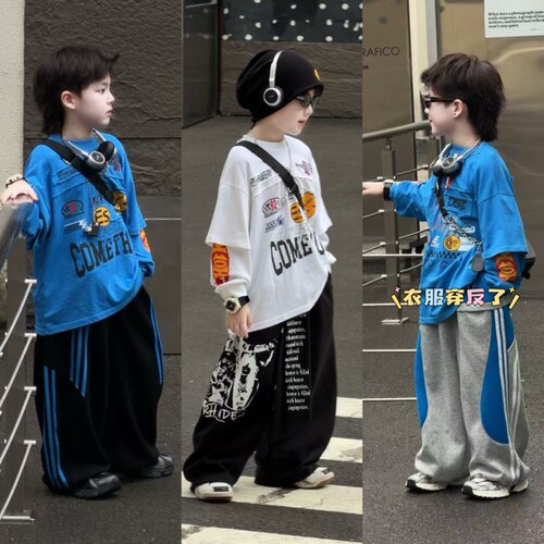 Jimmy妈童装【时髦收割机】秋季·前后印花拼接假两件长袖T恤卫衣