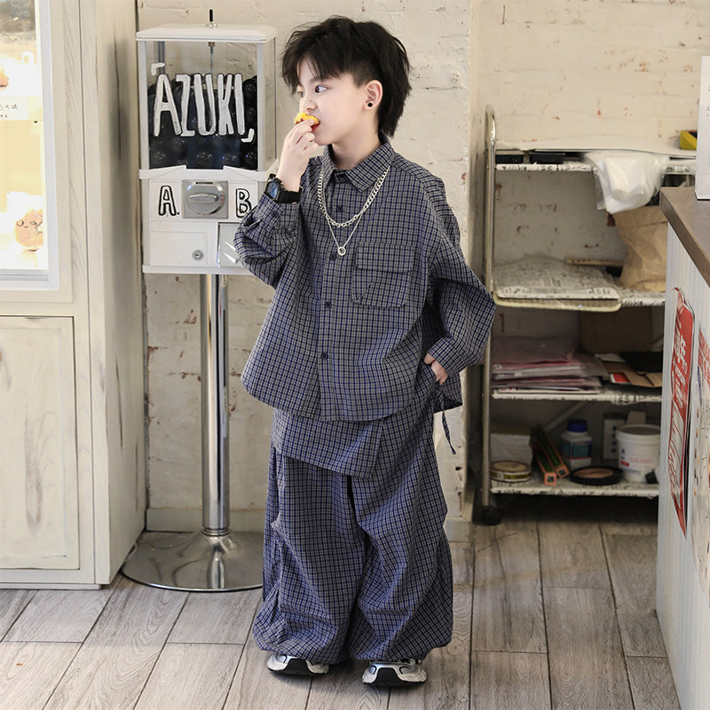 Jimmy妈童装【格子控】春夏·千鸟格纹衬衫屁帘格子裤套装图片