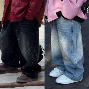 Jimmy妈童装【璀璨星河】冬新款儿童bulingbuling钻闪加绒牛仔裤