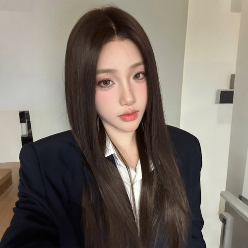 尚蔻黑长直假发全头套女