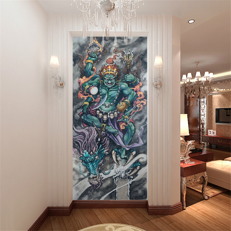 纹身店装饰背景布挂布墙纸不动明王大黑天背景墙画关公刺青墙布