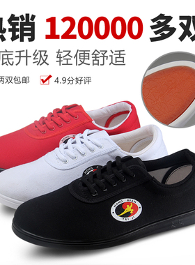 红棉太极鞋女夏天牛筋底帆布鞋武术运动鞋男儿童训练太极拳练功鞋