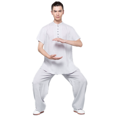 红棉太极服男士亚麻棉短袖武术服