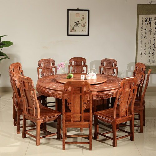 红木餐桌刺猬紫檀圆桌花梨木实木餐桌椅组合古典中式餐厅家具 - 封面