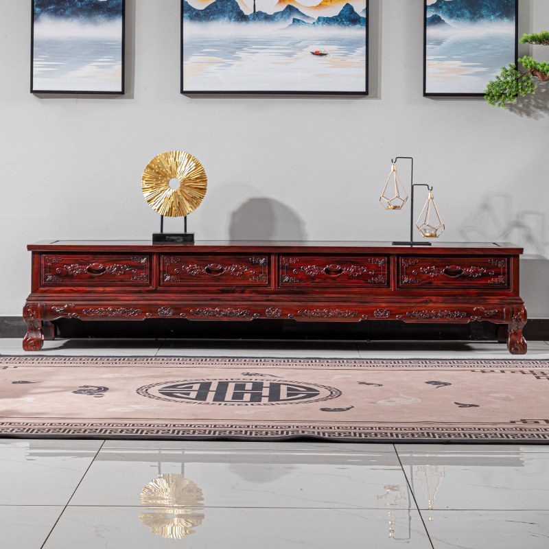 红木电视柜印尼黑酸枝影视柜 阔叶黄檀实木储物柜 酸枝木四抽矮柜