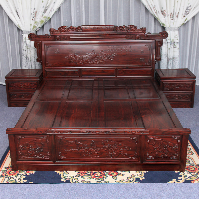 阔叶黄檀兰亭序红木大床 印尼黑酸枝卧室1.8米双人床中式实木床