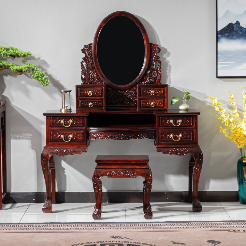 红木梳妆台印尼黑酸枝木化妆桌实木阔叶黄檀新中式梳妆镜卧室简约